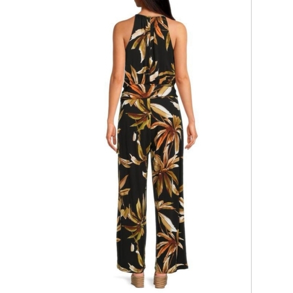 T Tahari Black and Brown Leaf Print Jumpsuit. Size L. nwt. - Picture 4 of 9